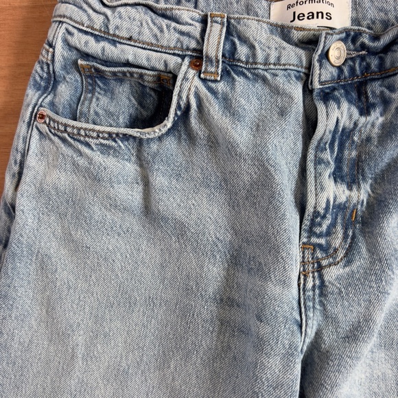 REFORMATION wide leg jeans size 27 raw hem flare light blue wash boho casual USA - Picture 3 of 7